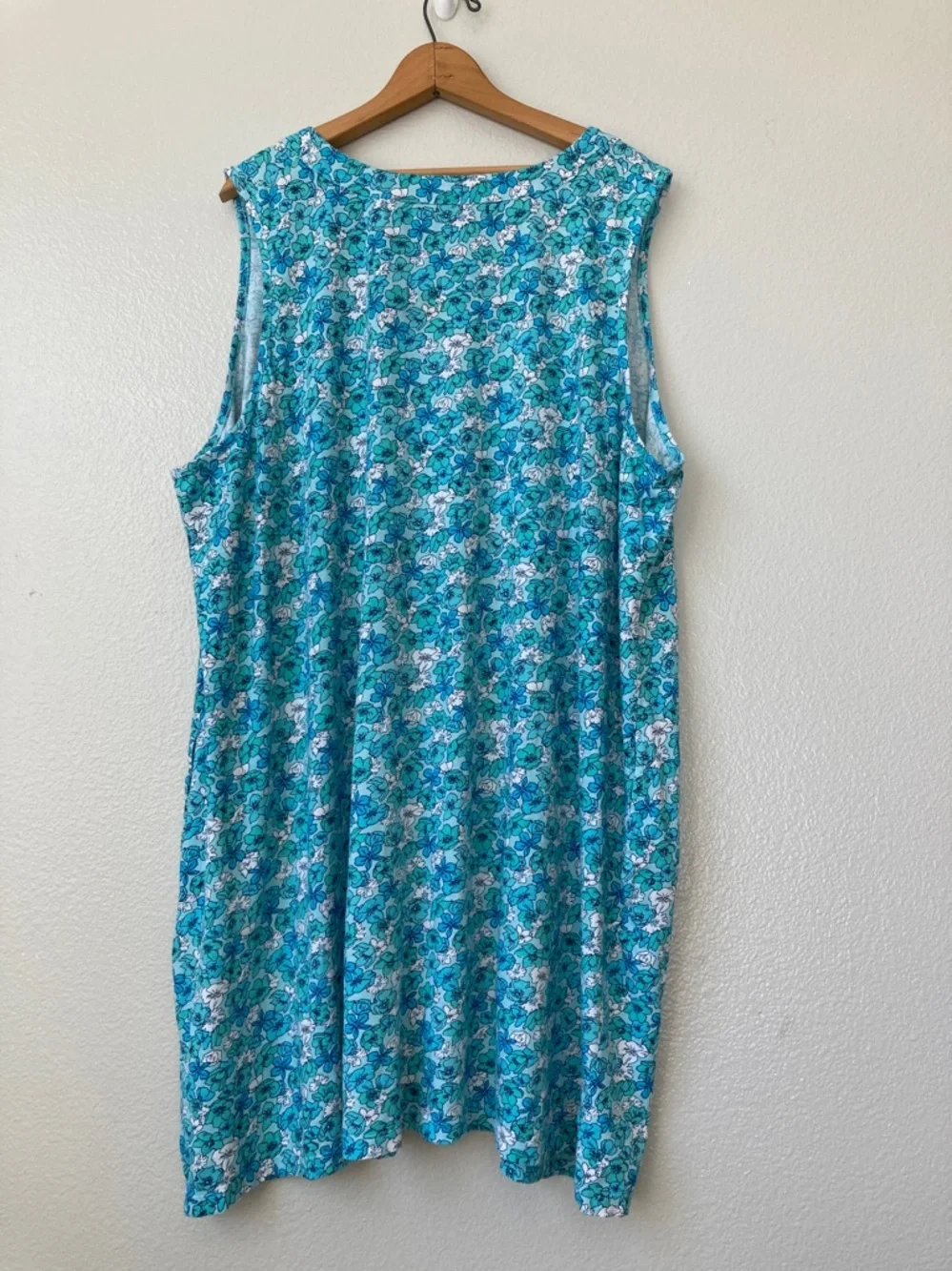 Lands' End Cotton Floral Knit Shift Dress Stretch Sleeveless Split V neck sz 3X - Picture 7 of 13